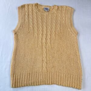 Chelsea Place Vintage Yellow Silk Blend Cable Knit Sweater Vest Size Medium